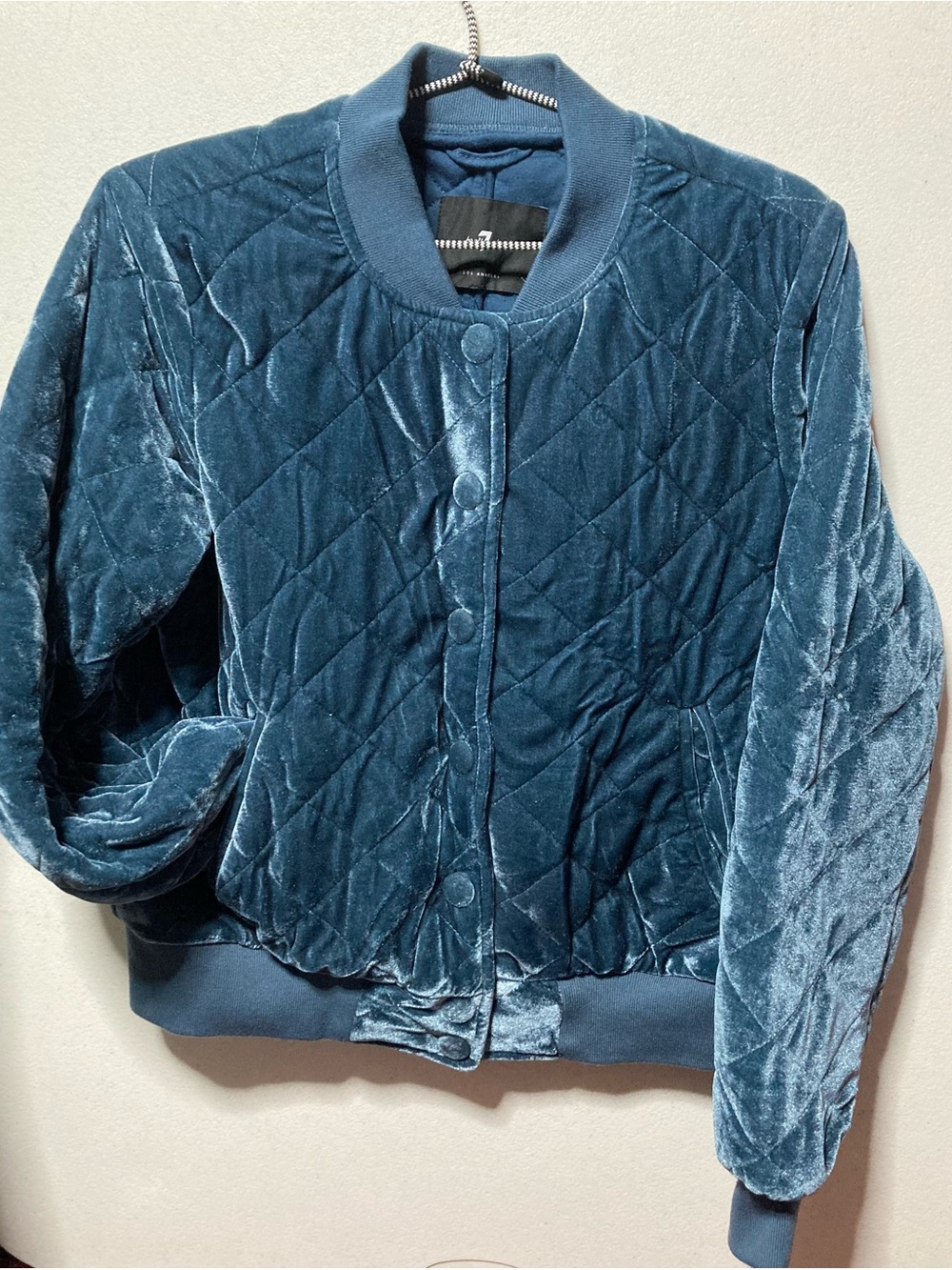 7 For All Mankind Quilted Velvet Bomber Jacket - Teal